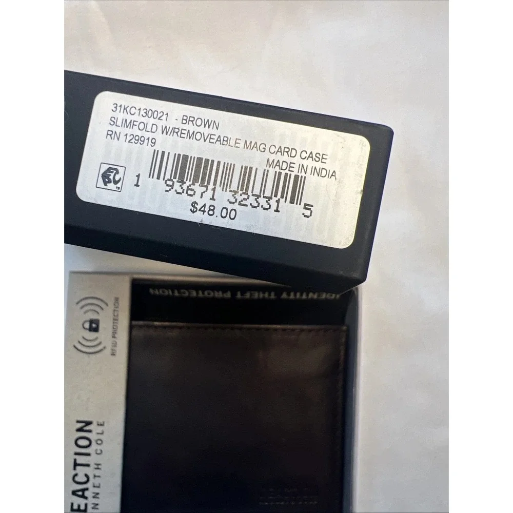 Kenneth Cole Reaction Quiet Luxury Slimfold Wallet Mens Brown RFID MinimalistNew